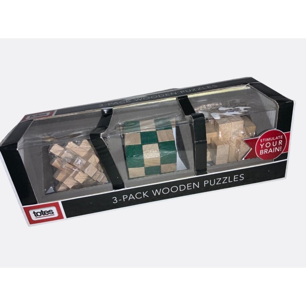Totes 3-Pack Wooden Interlocking Brain Teaser Puzzles